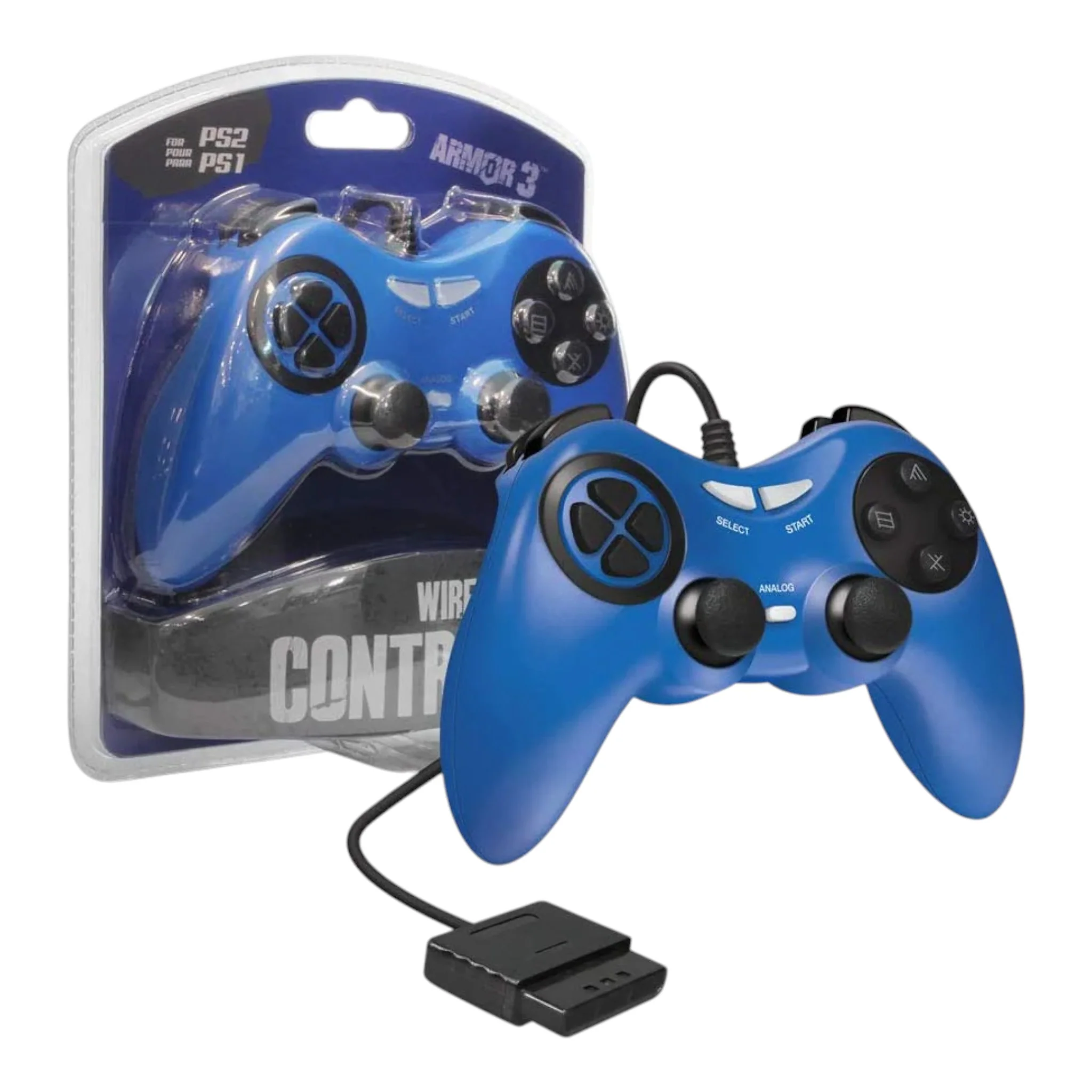 Armor3 Blue Wired Controller for the PS1/PS2