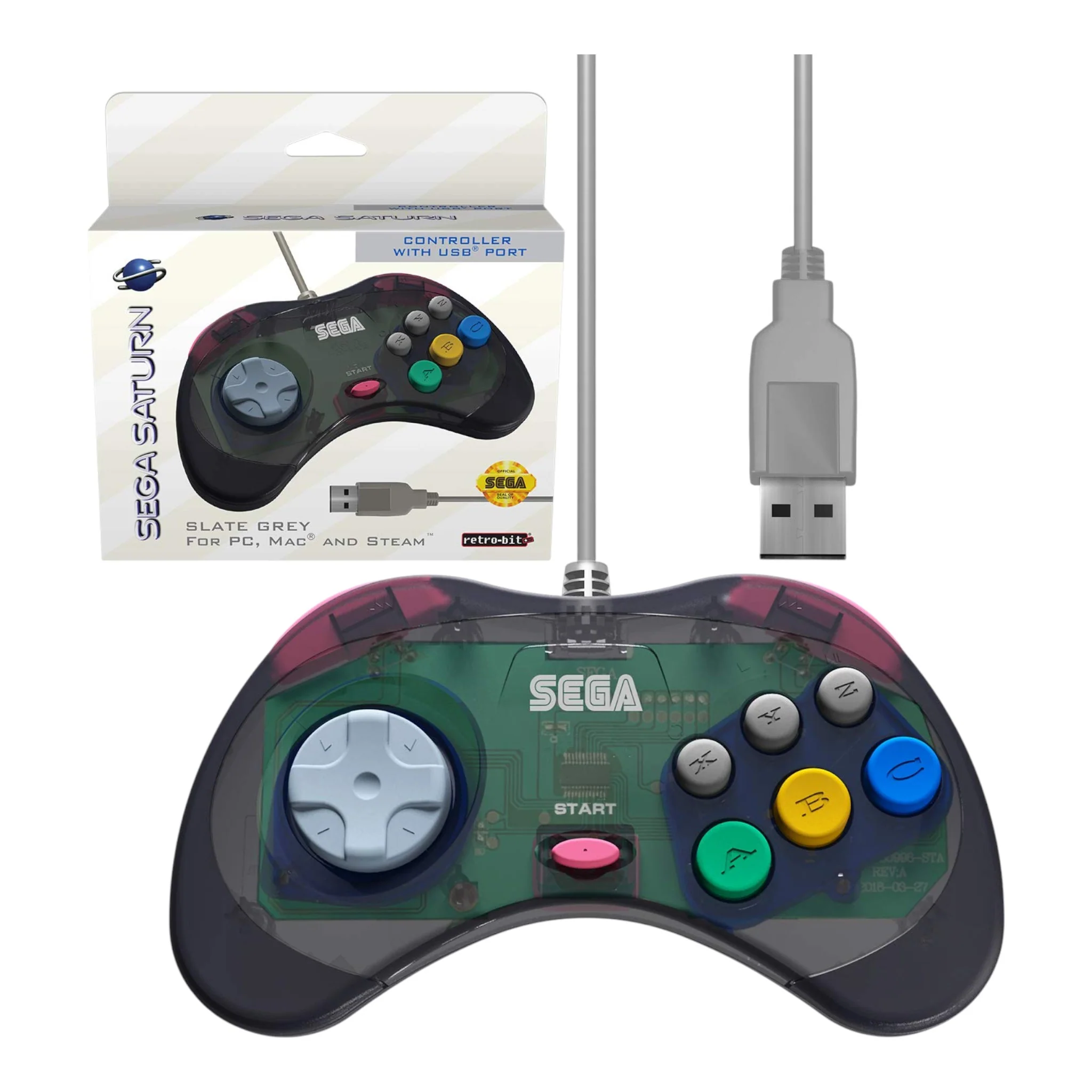 Sega Saturn Grey USB Wired Arcade Pad Controller [Retro-Bit]